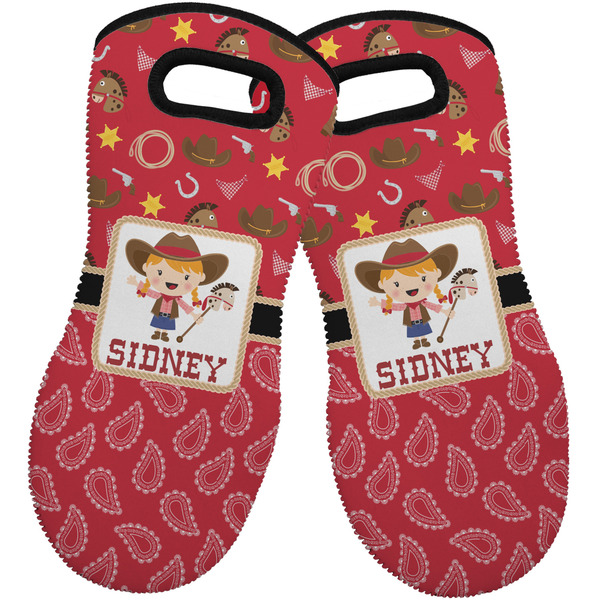 Custom Red Western Neoprene Oven Mitts - Set of 2 w/ Name or Text