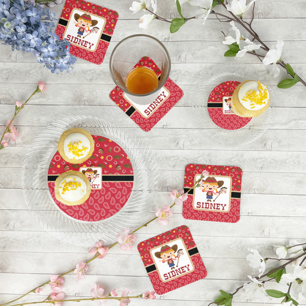 Red Western Paper Coasters - In Context