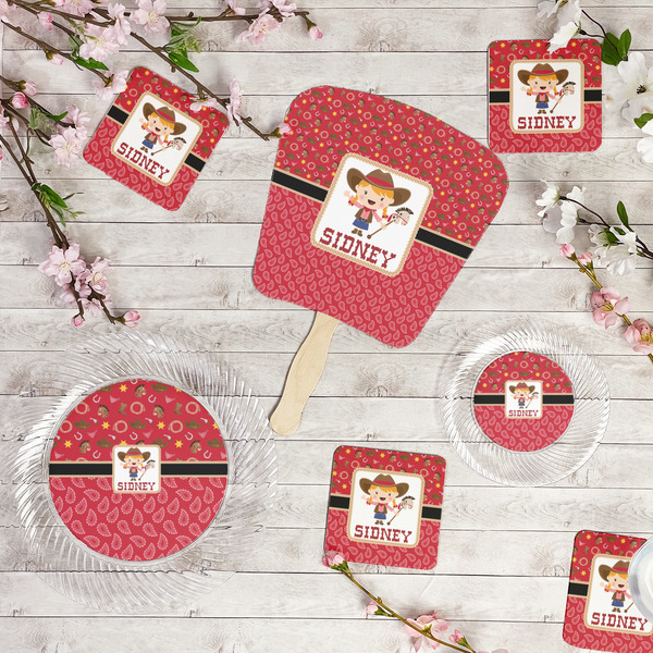 Red Western Party Supplies Combination Image - All items - Plates, Coasters, Fans
