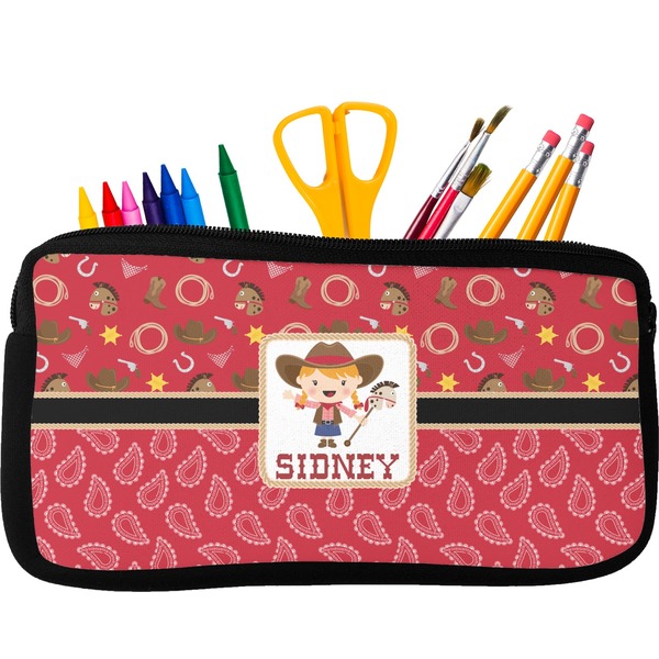 Custom Red Western Neoprene Pencil Case - Small w/ Name or Text