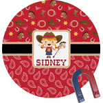 Red Western Round Fridge Magnet (Personalized)