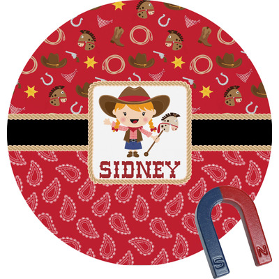 Red Western Round Fridge Magnet (Personalized)