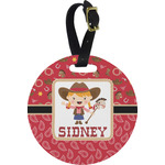Red Western Plastic Luggage Tag - Round (Personalized)