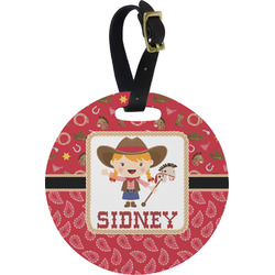Red Western Plastic Luggage Tag - Round (Personalized)