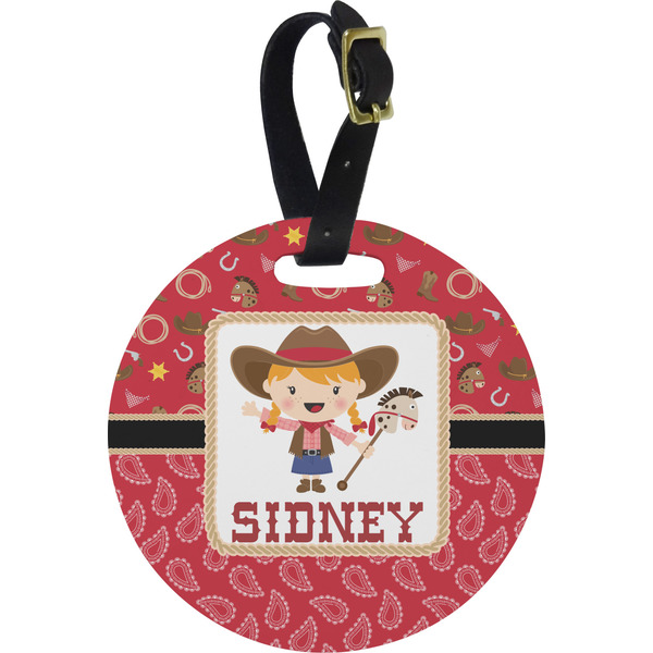 Custom Red Western Plastic Luggage Tag - Round (Personalized)