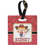 Red Western Plastic Luggage Tag - Square w/ Name or Text