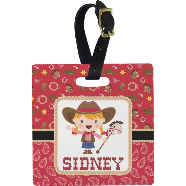 Custom Red Western Plastic Luggage Tag - Square w/ Name or Text