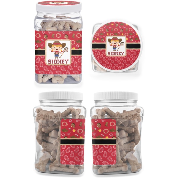 Red Western Pet Treat Jar - Multiple Angles