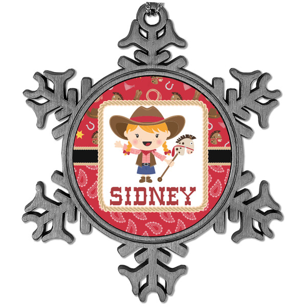 Custom Red Western Vintage Snowflake Ornament (Personalized)