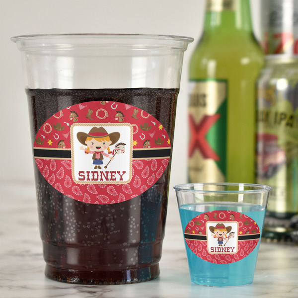 Red Western Plastic Shot Glasses - In Context