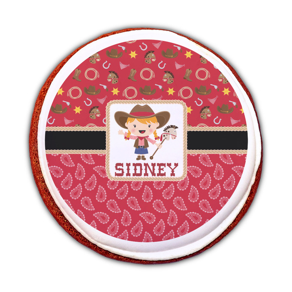 Red Western Printed Icing Circle - Medium - On Cookie