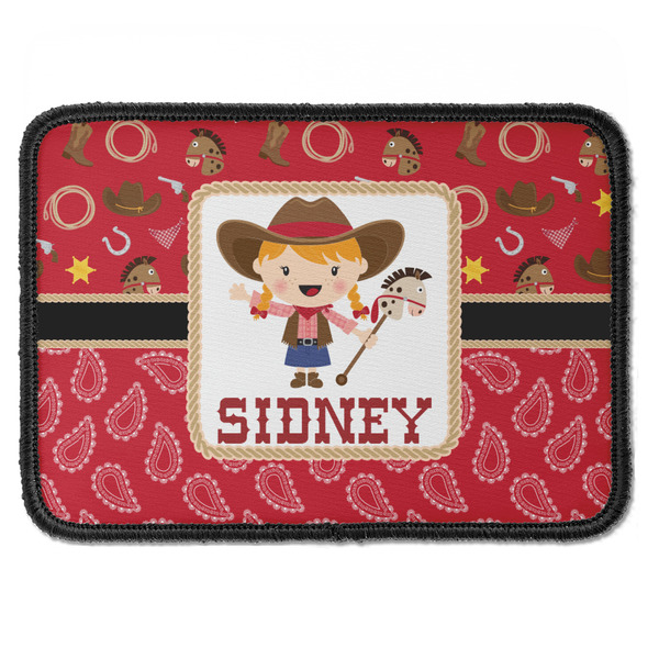 Custom Red Western Iron On Rectangle Patch w/ Name or Text