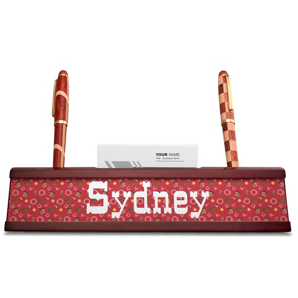 Red Western Red Mahogany Nameplates with Business Card Holder - Straight