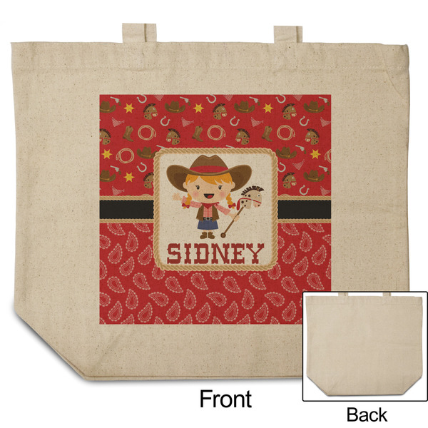 Red Western Reusable Cotton Grocery Bag - Front & Back View