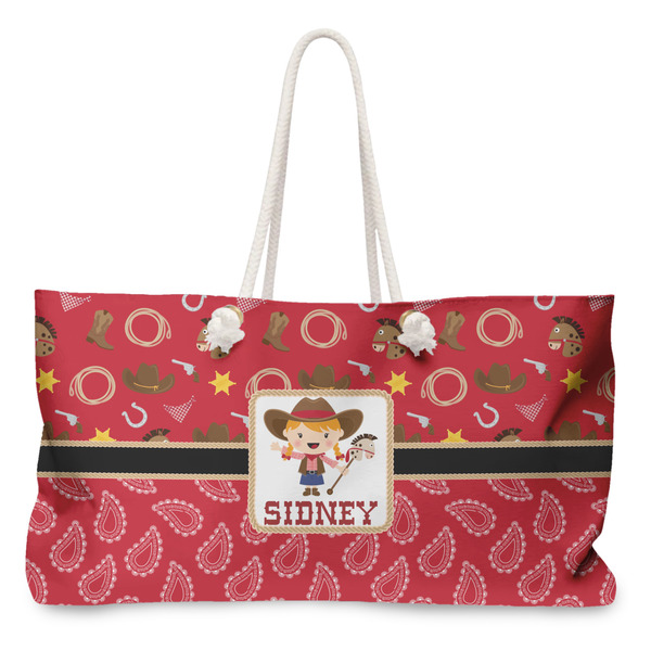 Custom Red Western Large Tote Bag with Rope Handles (Personalized)