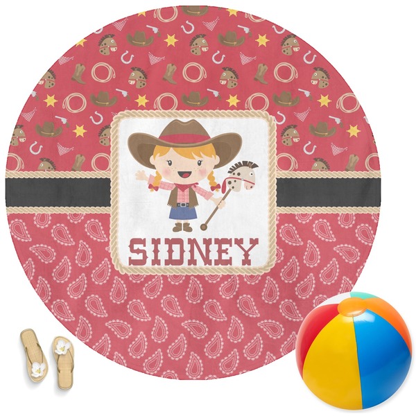 Custom Red Western Round Beach Towel (Personalized)