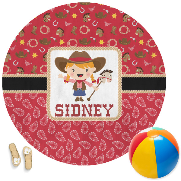 Custom Red Western Round Beach Towel (Personalized)