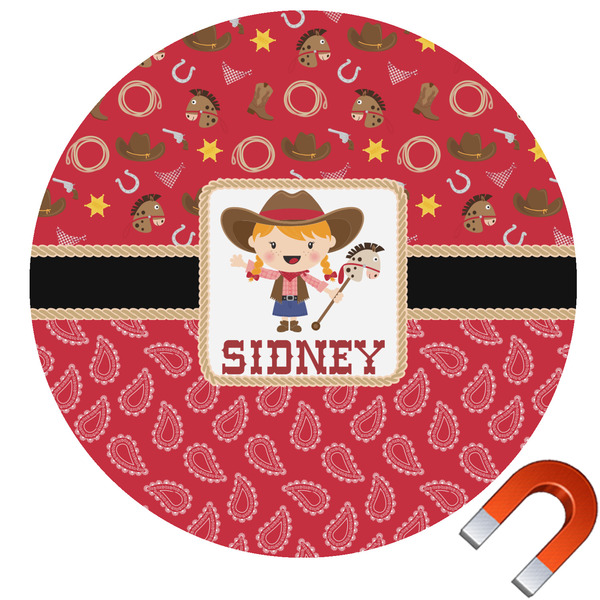 Custom Red Western Round Car Magnet - 6" (Personalized)