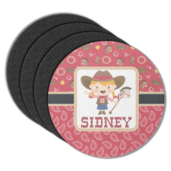 Red Western Round Rubber Backed Coasters - Set of 4 (Personalized)