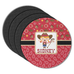 Red Western Round Rubber Backed Coasters - Set of 4 (Personalized)