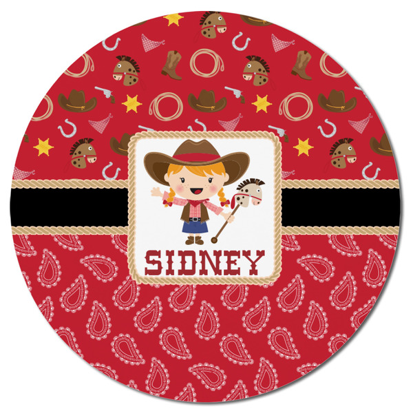 Red Western Round Fridge Magnet - FRONT