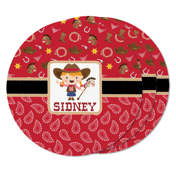 Red Western Round Fridge Magnet - THREE