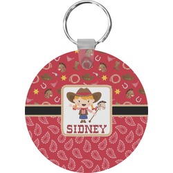 Red Western Round Plastic Keychain (Personalized)