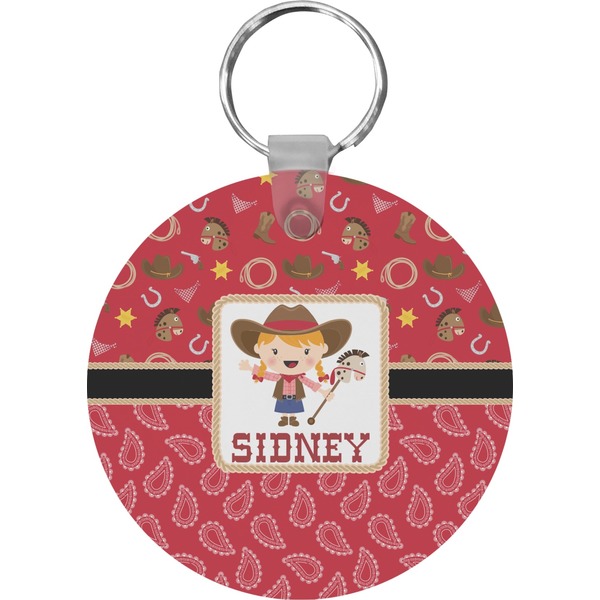 Custom Red Western Round Plastic Keychain (Personalized)