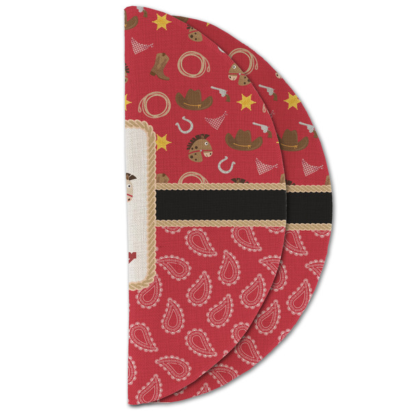 Red Western Round Linen Placemats - HALF FOLDED (double sided)