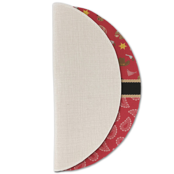 Red Western Round Linen Placemats - HALF FOLDED (single sided)