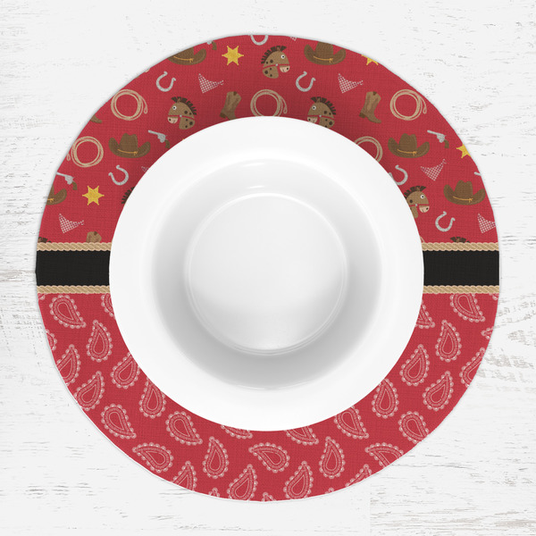 Red Western Round Linen Placemats - LIFESTYLE (single)
