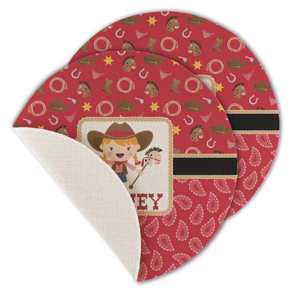 Custom Red Western Round Linen Placemat - Single Sided - Set of 4 (Personalized)