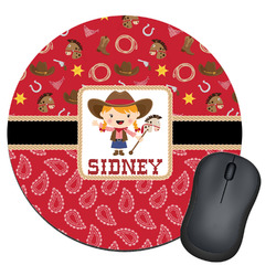 Red Western Round Mouse Pad (Personalized)