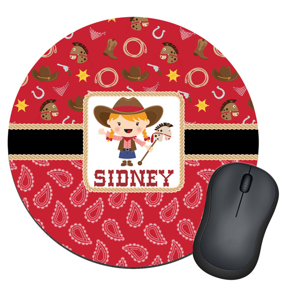 Custom Red Western Round Mouse Pad (Personalized)