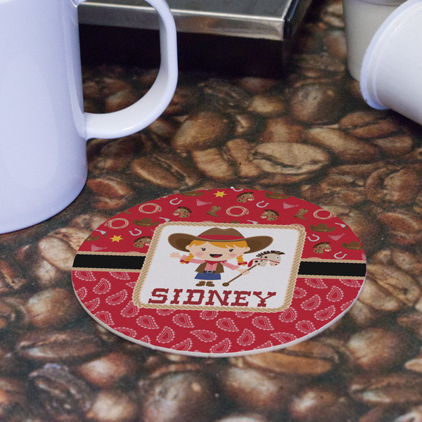 Red Western Round Paper Coaster - Front