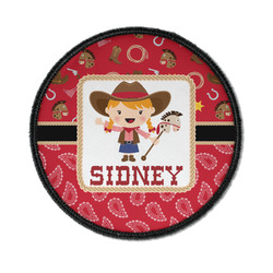 Red Western Iron On Round Patch w/ Name or Text