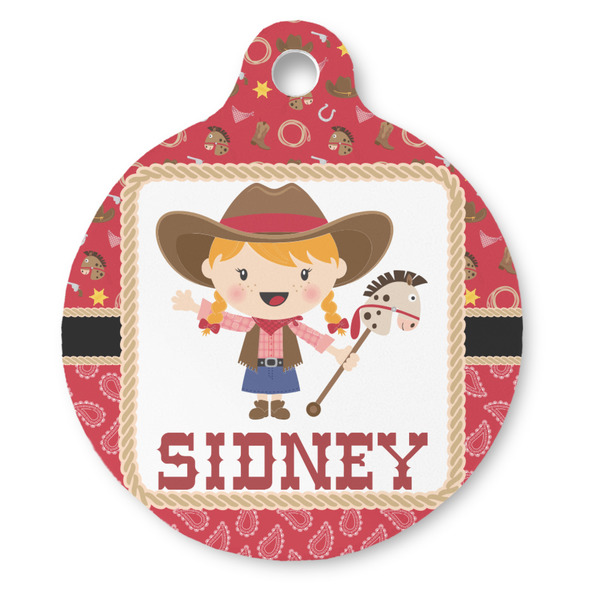 Custom Red Western Round Pet ID Tag - Large (Personalized)