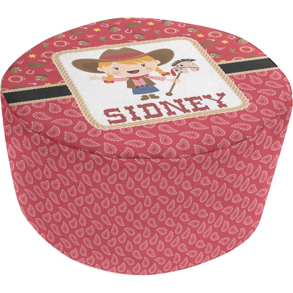 Custom Red Western Round Pouf Ottoman (Personalized)
