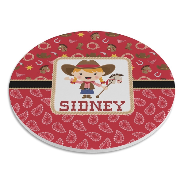 Red Western Round Stone Trivet - Angle View