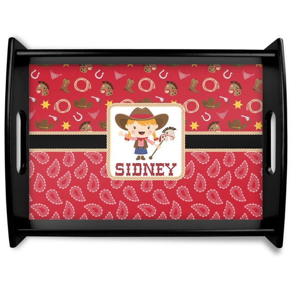 Custom Red Western Black Wooden Tray - Large (Personalized)