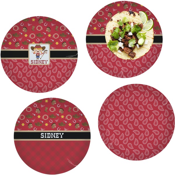 Custom Red Western Set of 4 Glass Lunch / Dinner Plate 10" (Personalized)