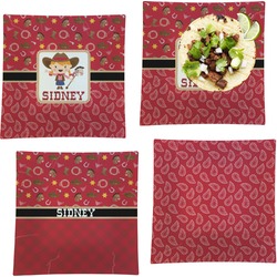 Red Western Set of 4 Glass Square Lunch / Dinner Plate 9.5" (Personalized)