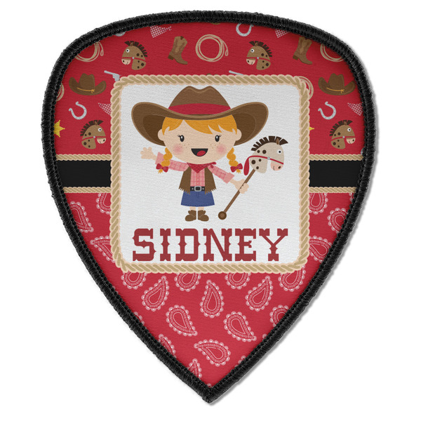 Custom Red Western Iron on Shield Patch A w/ Name or Text