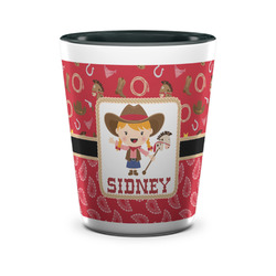 Red Western Ceramic Shot Glass - 1.5 oz - Two Tone - Set of 4 (Personalized)