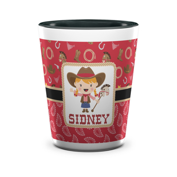 Custom Red Western Ceramic Shot Glass - 1.5 oz - Two Tone - Set of 4 (Personalized)