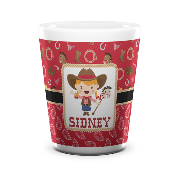 Red Western Shot Glass - White - FRONT