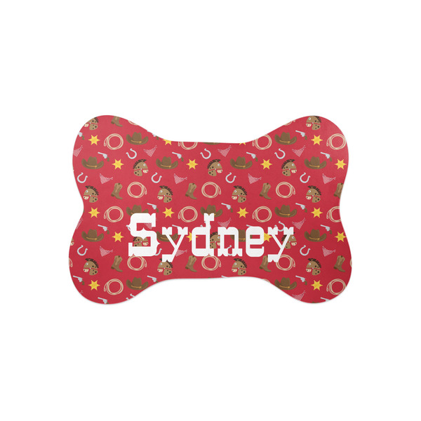 Custom Red Western Bone Shaped Dog Food Mat (Small) (Personalized)