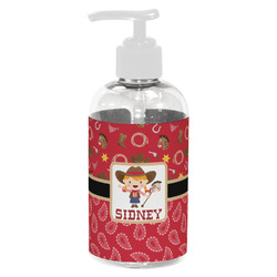 Red Western Plastic Soap / Lotion Dispenser (8 oz - Small - White) (Personalized)