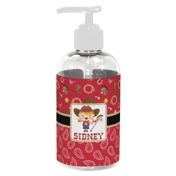 Custom Red Western Plastic Soap / Lotion Dispenser (8 oz - Small - White) (Personalized)