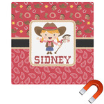 Red Western Square Car Magnet - 6" (Personalized)
